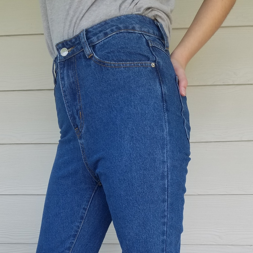 Prettylittlethings Denim Jeans, Raw Edge Ankle, Lace Up Calf, High Rise, Sz 4